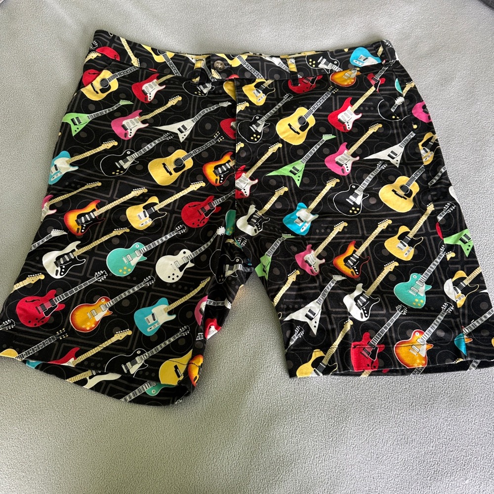 Loudmouth Golf Shorts Mens 40 Rockstar Guitar Hero Electric Acoustic Print